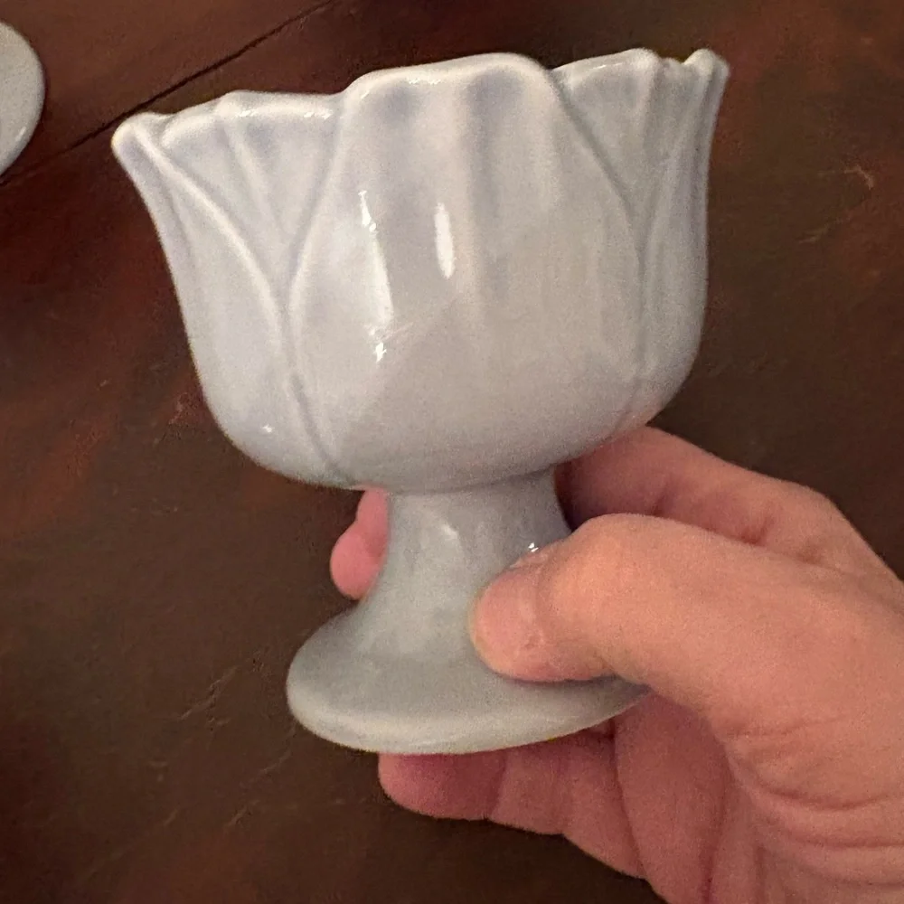 set of four Williams-Sonoma blue ceramic tulip dessert/ice cream cups.